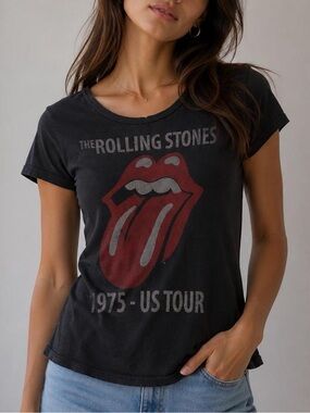 The Rolling Stones 1975 US Tour Graphic Tee Black Size Small